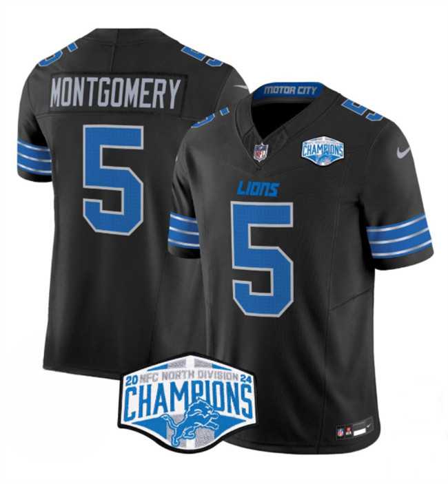 Men%27s Detroit Lions #5 David Montgomery Black 2024 NFC North Champions F.U.S.E. Vapor Limited Stitched Jersey
